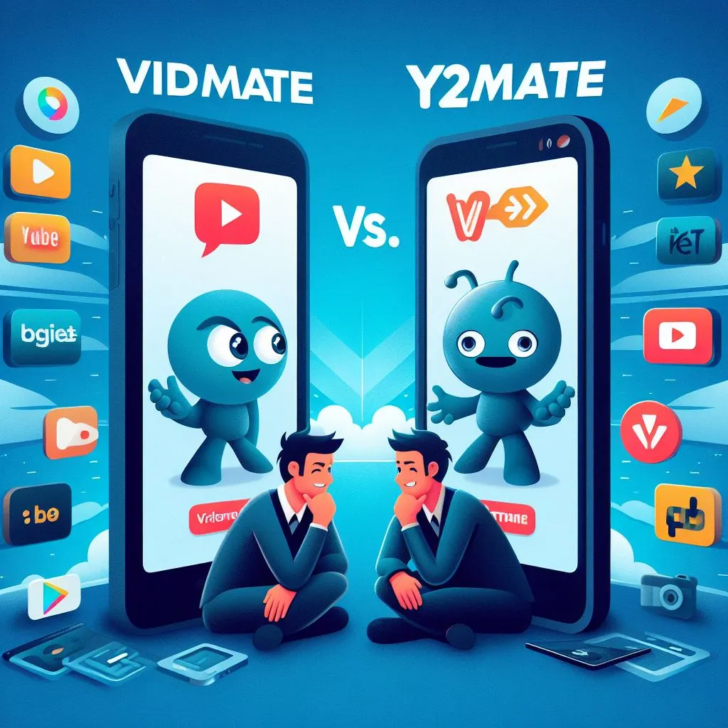 comparison image between vidmate and y2mate including merits and  demerits